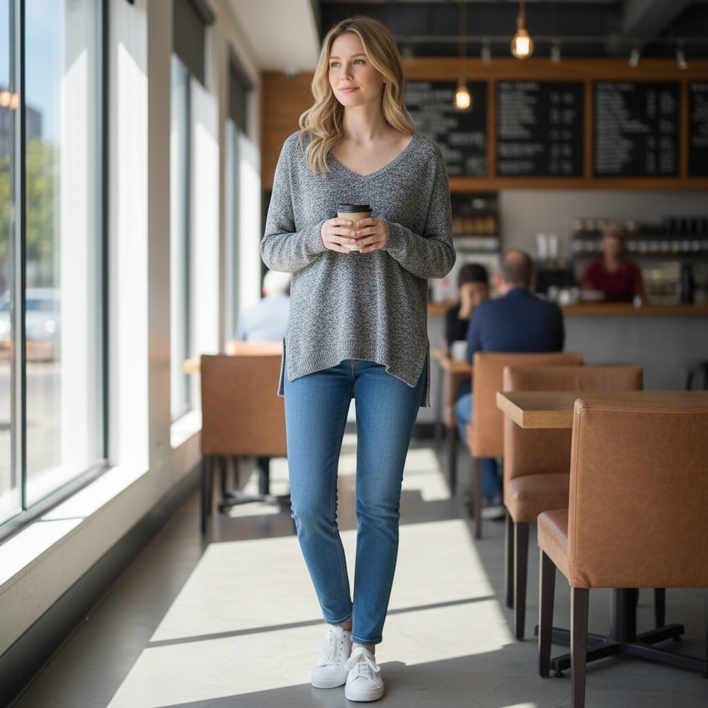 Saturday Sunday Oversized VNeck Sweater Small Heather Grey‎ Loungewear Casual